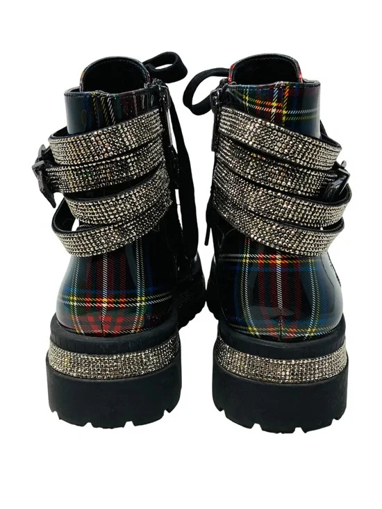 Jessica Simpson Ebrina Plaid Rhinestone Combat Women’s Boots Size 6.5M Straps - Picture 4 of 9